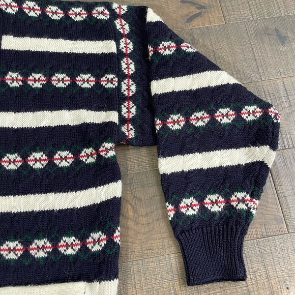 VTG Men’s Wool Navy Blue‎ Fair Isle Christmas Grandpa Cardigan Sweater M - Picture 3 of 9